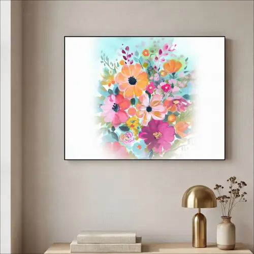 Bloemen - Kleuren - Boeket - Natuur Textielframe zwart klein -sfeer2