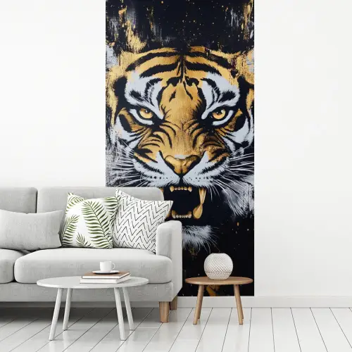 Tijger - Verfspatten - Goud fotobehang vinyl groot -woonkamer