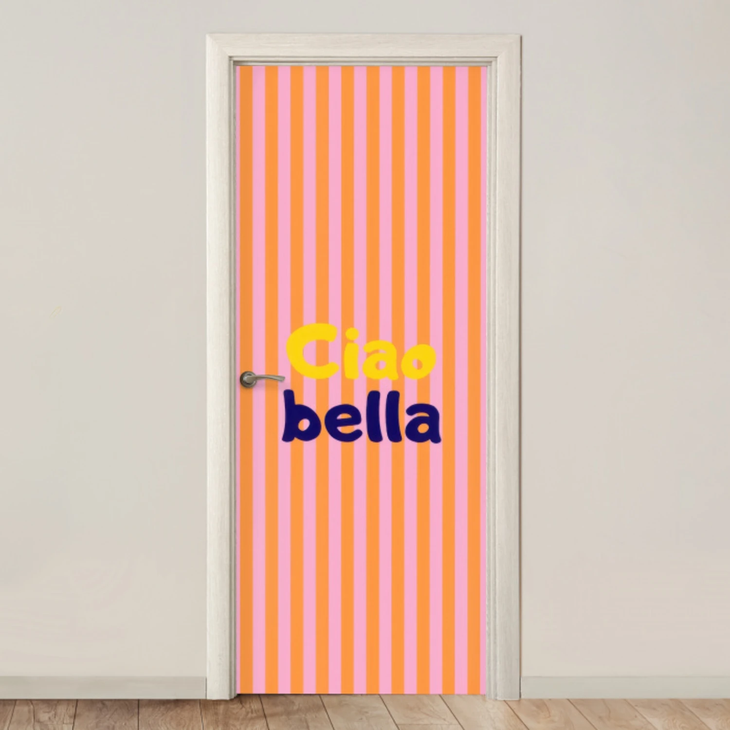 Verticaal - Strepen - Oranje - Ciao bella deurposter klein -3d_beige