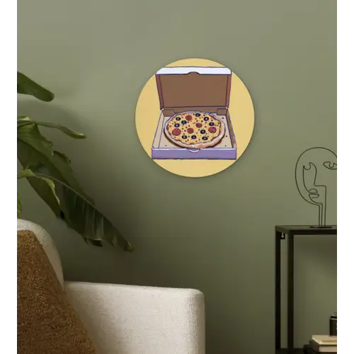 Pizza - Doos - Salami - Illustratie Wandcirkel plexiglas klein -sfeer3