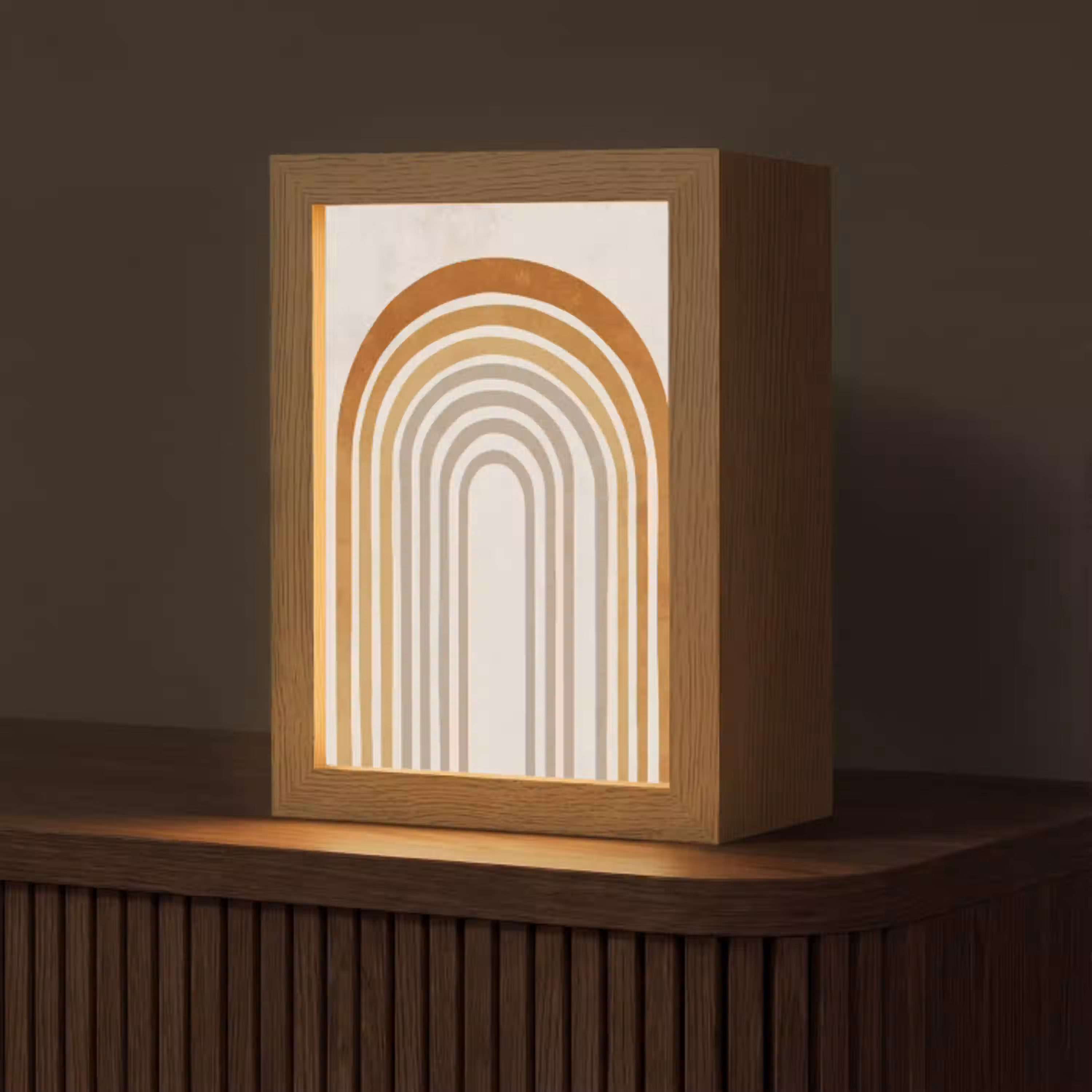 Minimalistisch - Boog - Lijnen - Beige Light Box met kabel (Tafellamp) klein -z3d_website