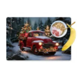 Kersttruck - Sneeuwbos - Rood Placemat vinyl groot -zzzproduct_Kitchenyeah-website
