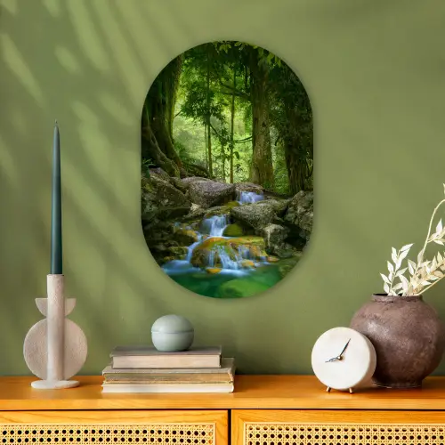 Jungle - Stenen - Water - Natuur - Planten Wandcirkel Ovaal Forex klein -sfeer2