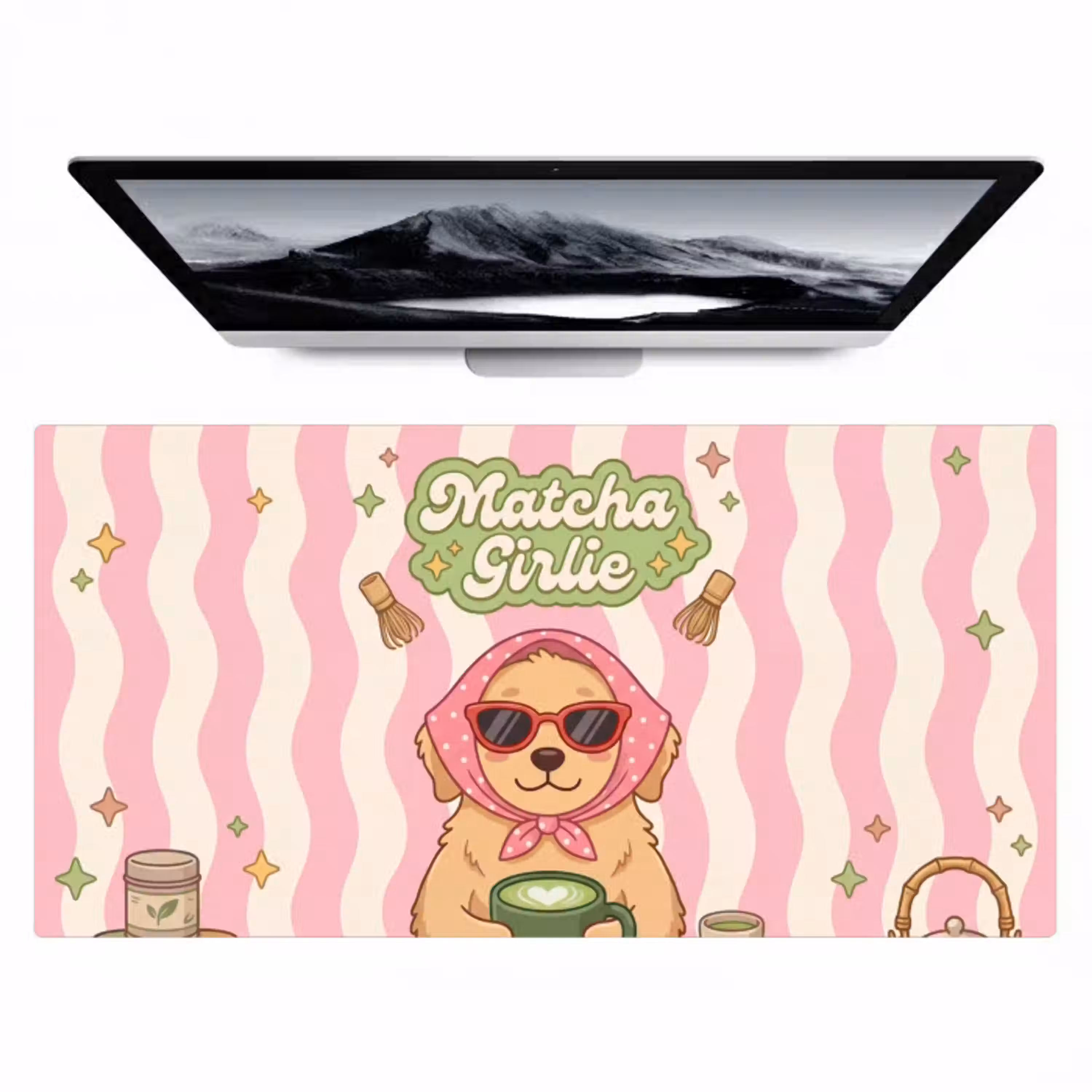 Matcha - Hond - Roze - Groen Muismat XXL klein -zzz3d