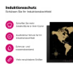 Wereldkaart - Beige - Zwart Inductie beschermer vinyl 3mm klein -zzzzzzz-lf-ups