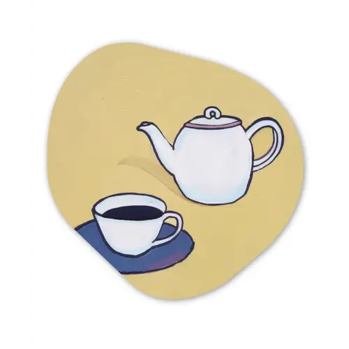 Theepot - Kopje - Beige - Illustratie Wandcirkel Organisch Forex 3mm klein -3d