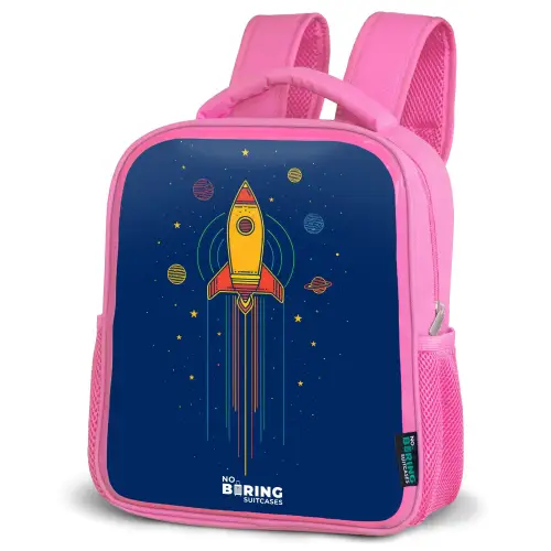Raket - Planeten - Sterren Kinderrugzak - Roze middel -schuin