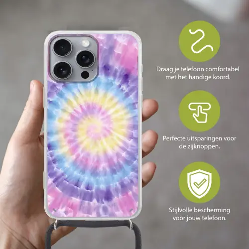 Spiraal - Tie dye - Pasteltinten Hoesje iPhone 16 Pro Max met koord klein -sfeer2_NL