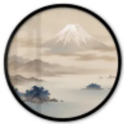 Japans - Landschap - Beige Fotolijst rond zonder passe partout klein -3d