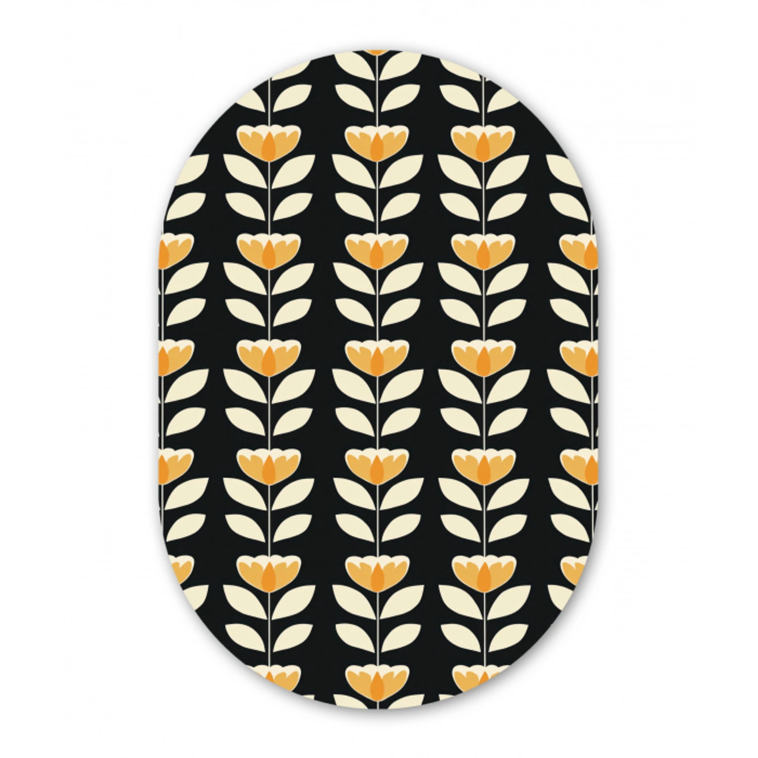 Retro - Bloem - Zwart - Okergeel Wandcirkel Ovaal Forex klein 630 -3d