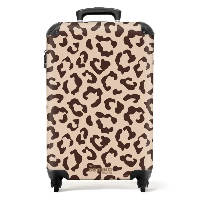 Dierenprints - Panterprint koffer in bruin en beige NBS - Handbagage koffer - Kinderen Unisex middel -productfoto_recht