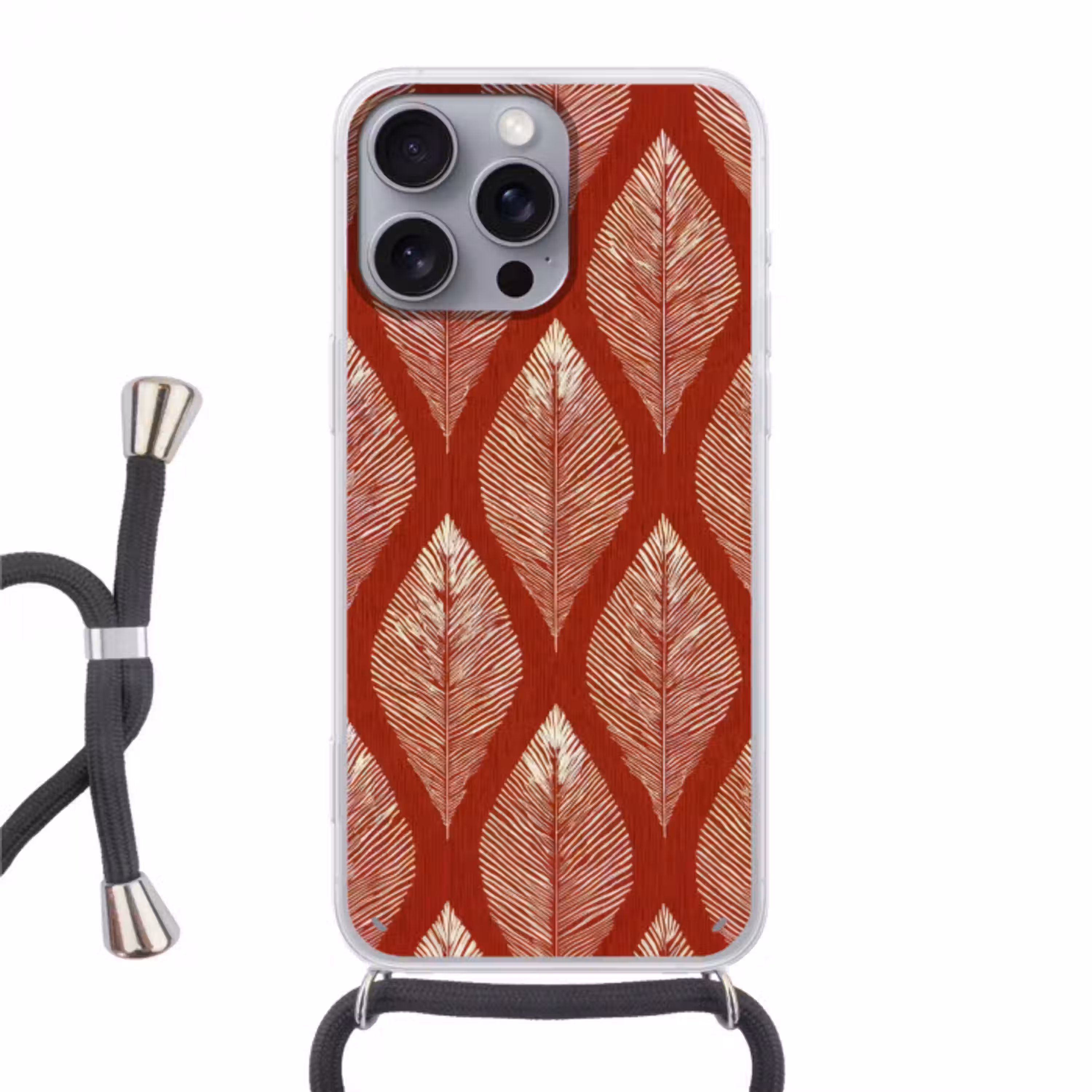 Bladeren - Rood - Elegant Hoesje iPhone 16 Pro Max met koord klein -3d