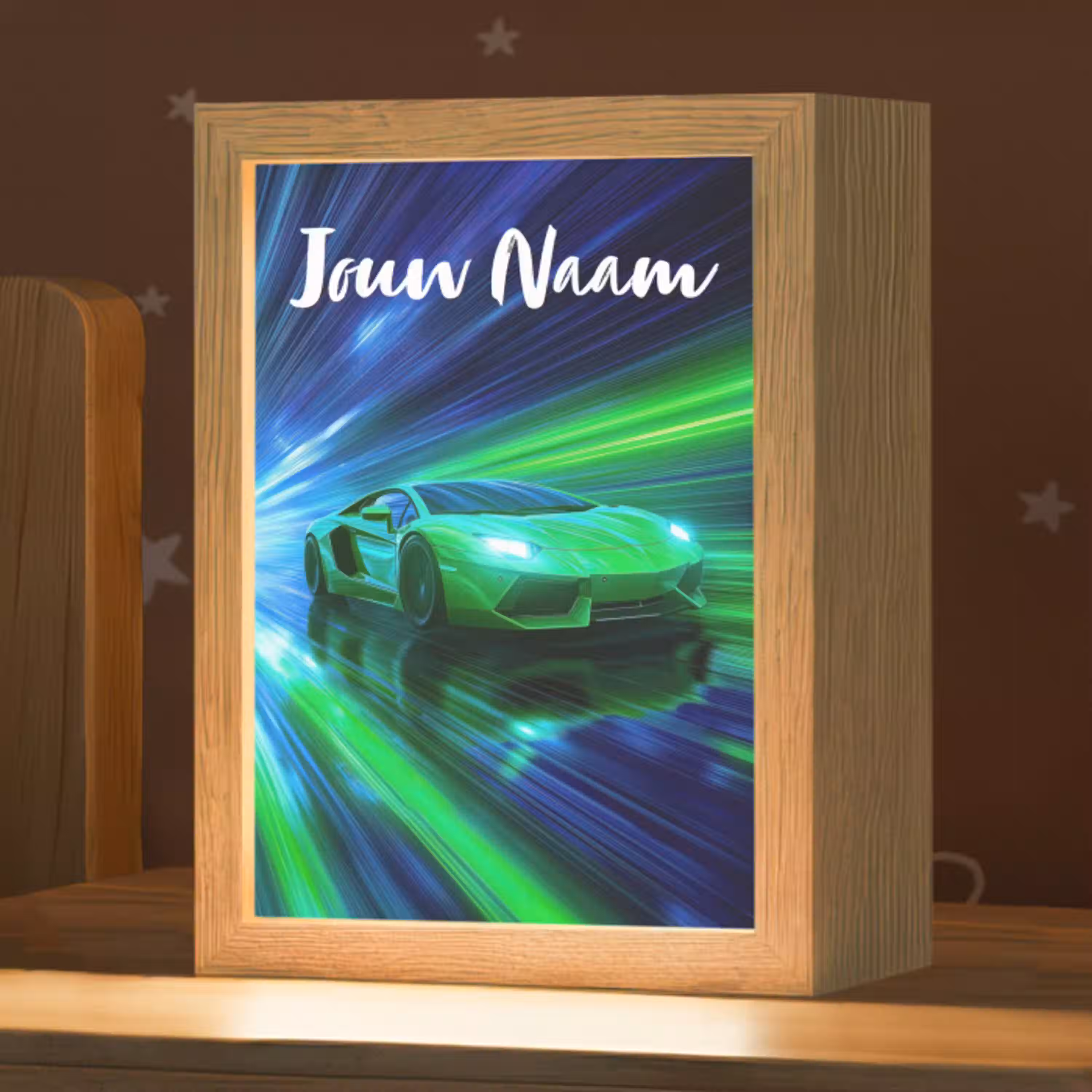 Sportauto - Groen - Snelheidslijnen - Neon Light Box met kabel (Kinderlampje) klein -zzz_3d_website