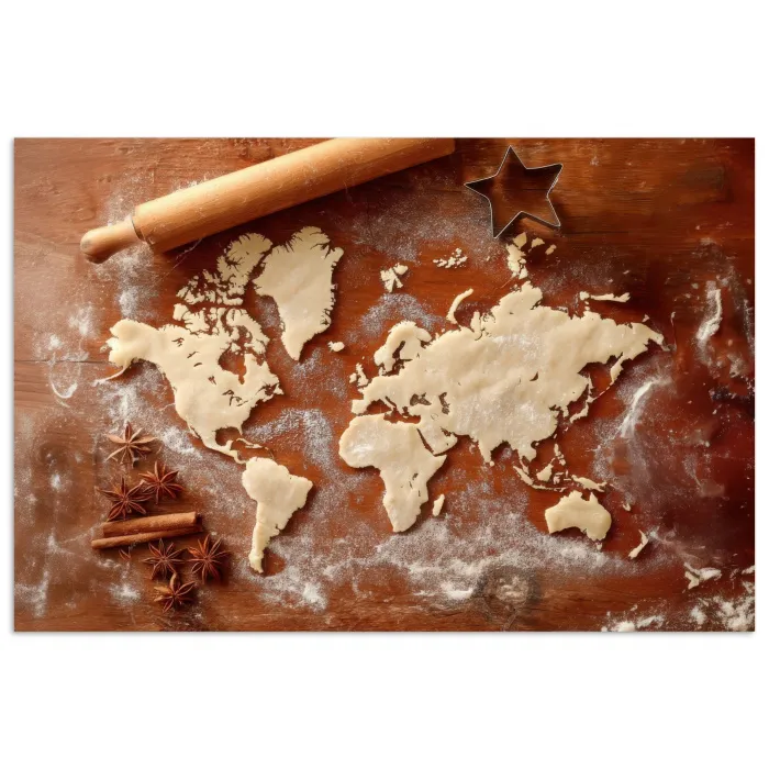 Wereldkaart - Koekjesdeeg - Warme baksfeer poster papier klein -3d