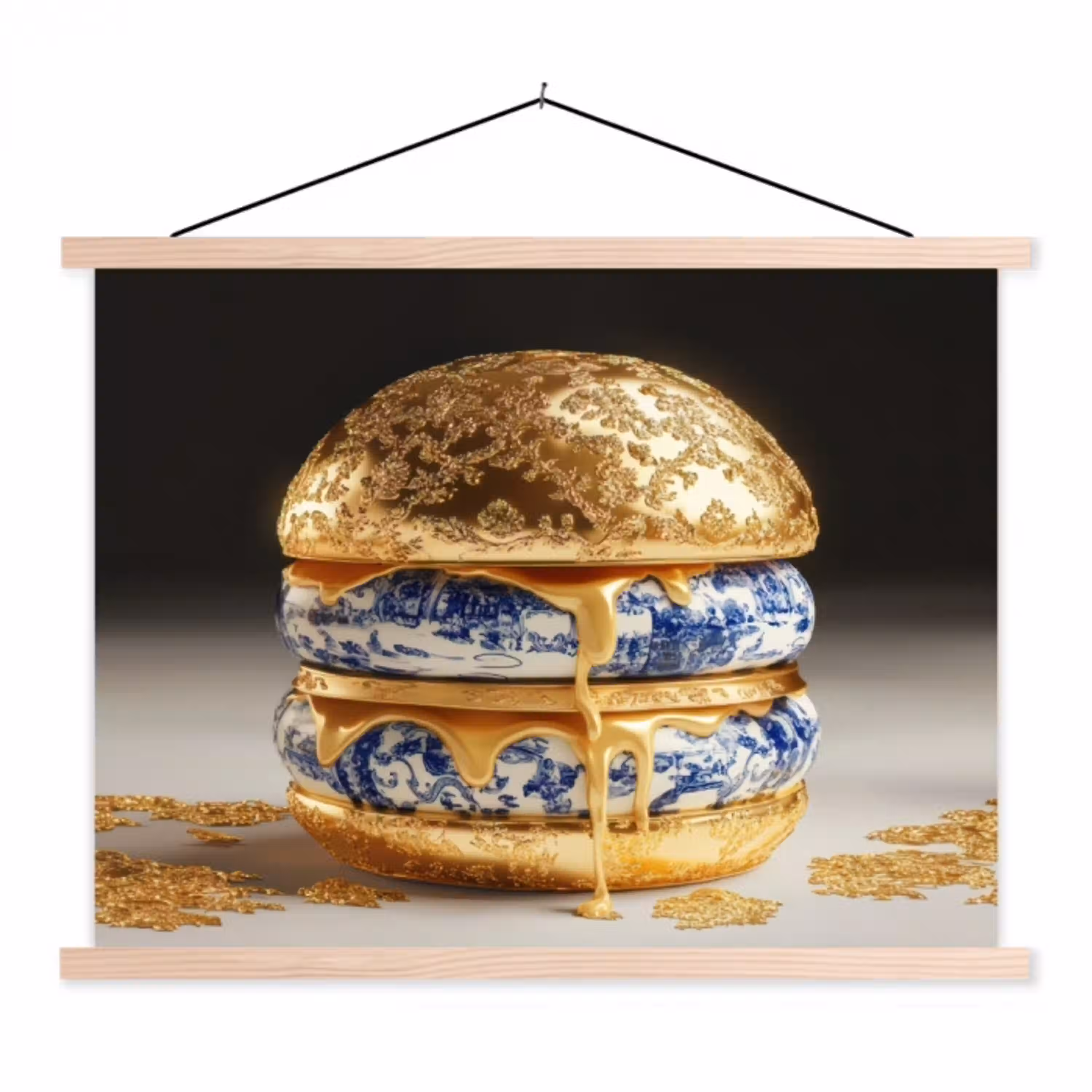 Delftsblauw - Goud - Burger textielposter latten blank klein -3d