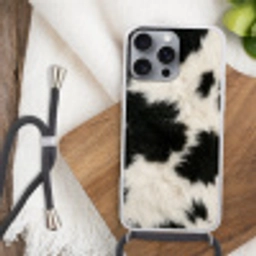 Bont - Textuur - Zwart - Wit Hoesje iPhone 16 Pro Max met koord klein -sfeer4