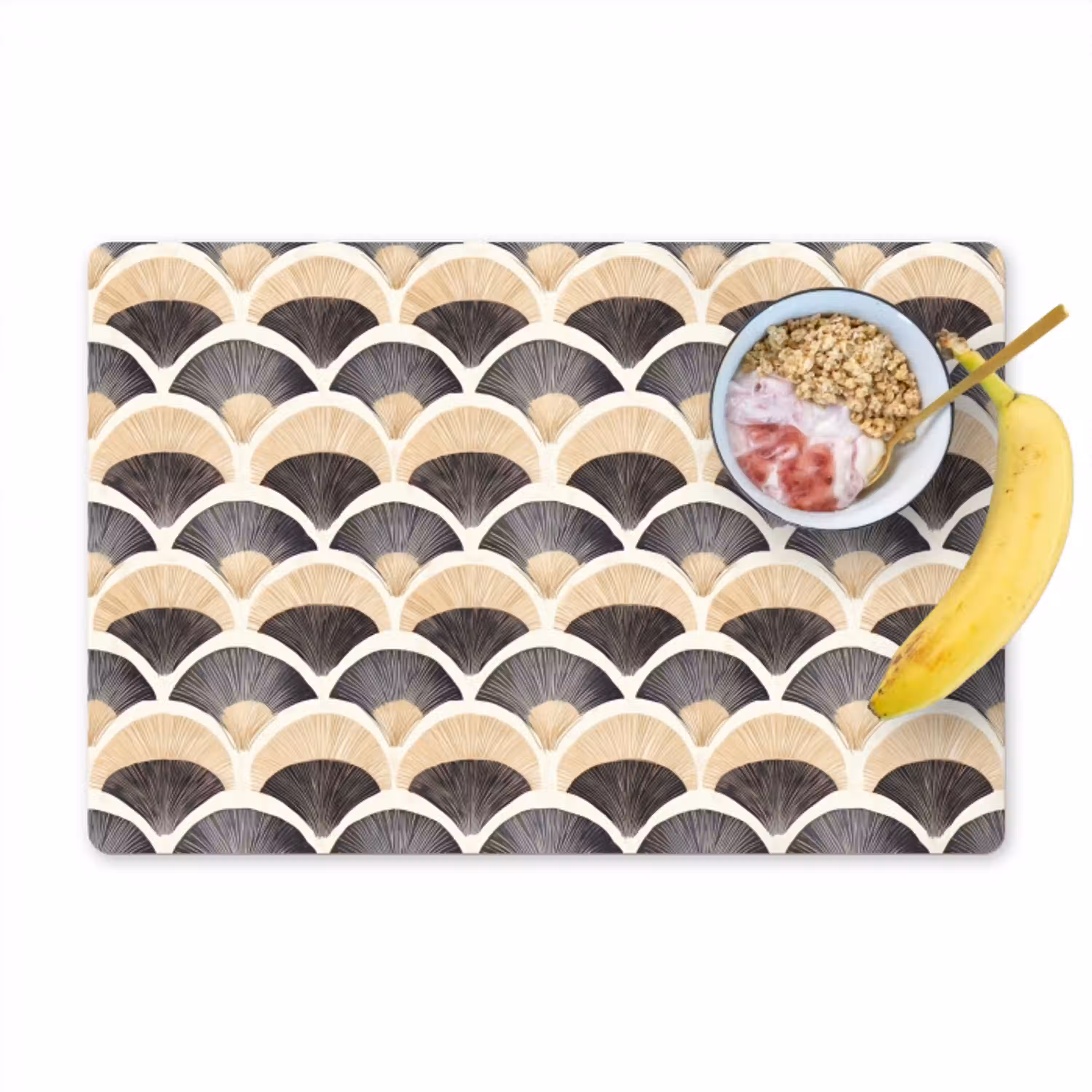Waaier - Patroon - Zwart - Beige Placemat vinyl groot 368 -zzzproduct_Kitchenyeah-website