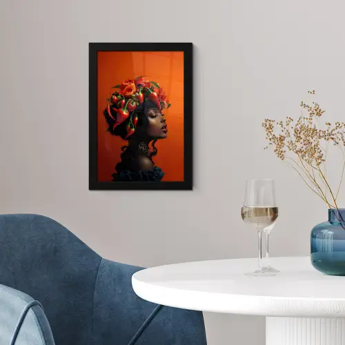 Vrouw - Chilipepers - Pepers - Bloemen fotolijst zwart zonder passe partout klein -sfeer4