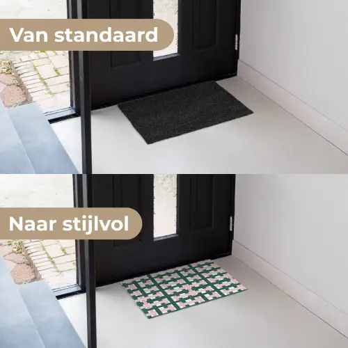 Vlechtpatroon - Groen - Roze - Grafisch Deurmat klein 898 -voor-na_NL