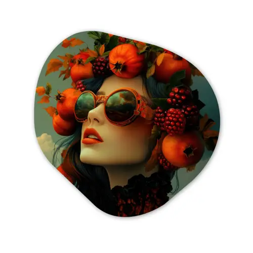 Vrouw - Granaatappel - Herfst - Zonnebril Wandcirkel Organisch Plexiglas middel -3d