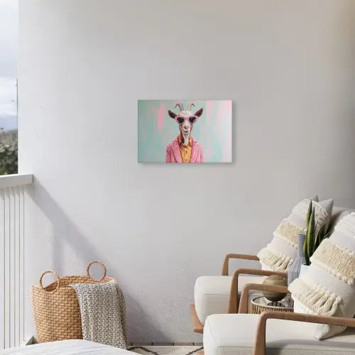 Zonnebril - Roze - Geit - Horen Tuinposter op houten frame 2 cm dik klein -sfeer1