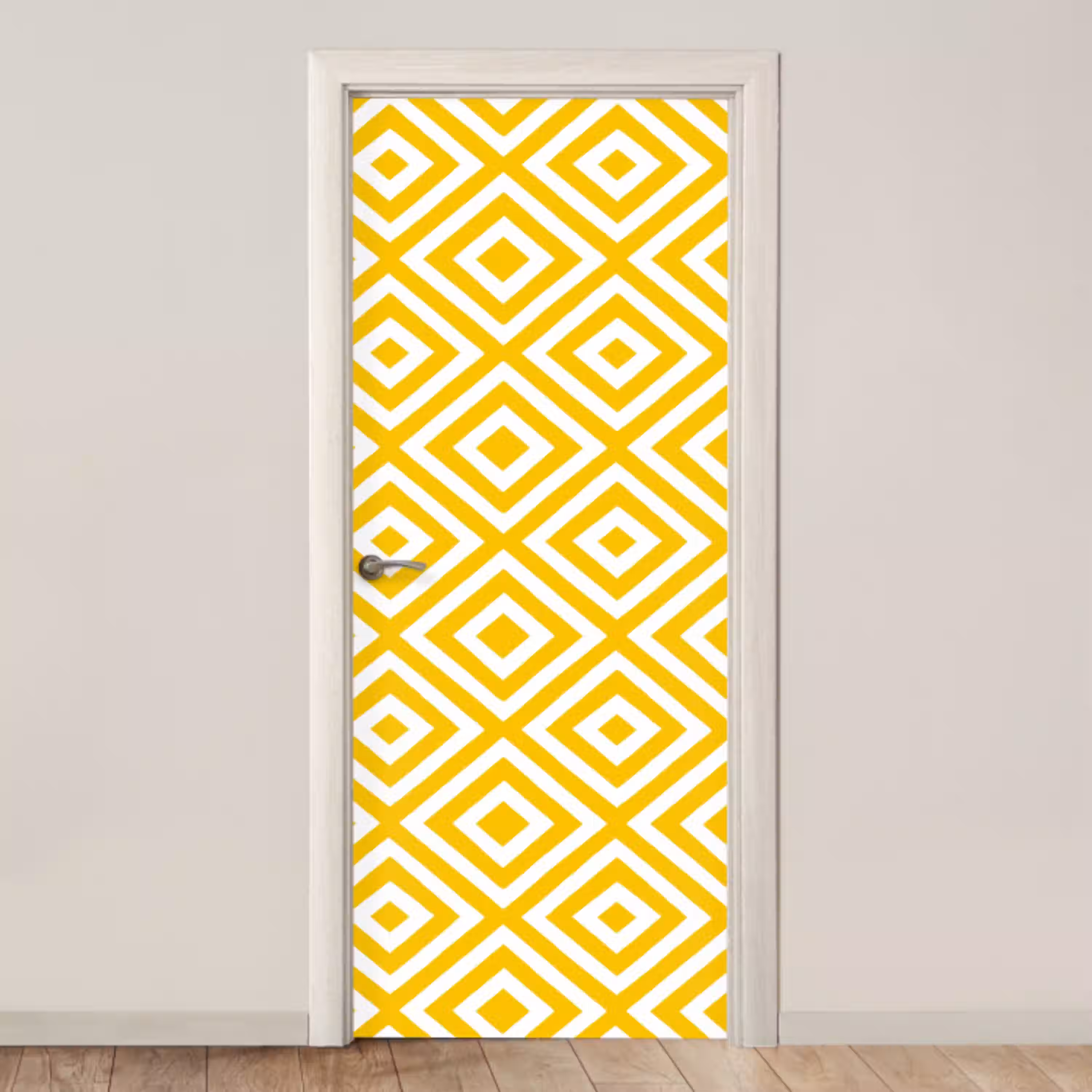 Geometrisch - Lijnen - Modern - Geel - Wit deurposter klein 289 -3d_beige