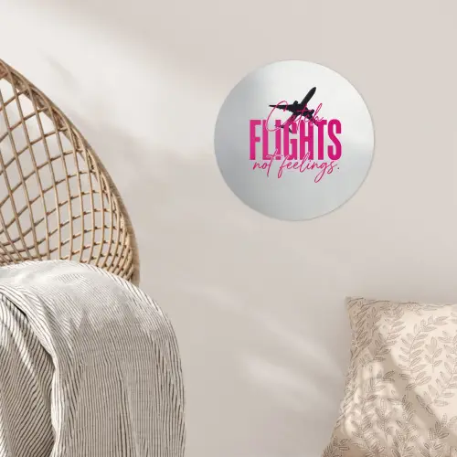 Catch flights not feelings - Vliegtuig - Roze Wandcirkel behangsticker klein -sfeer4
