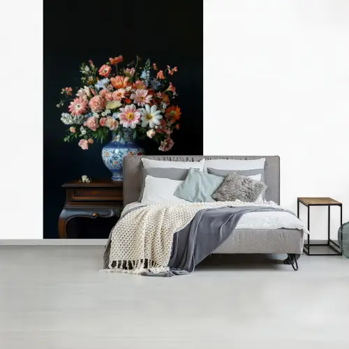 Hout - Vaas - Kleuren - Bloemen fotobehang vinyl groot -slaapkamer
