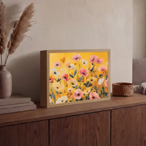 Bloemen - Veld - Geel Light Box met batterij (Wandlamp) middel -sfeer2