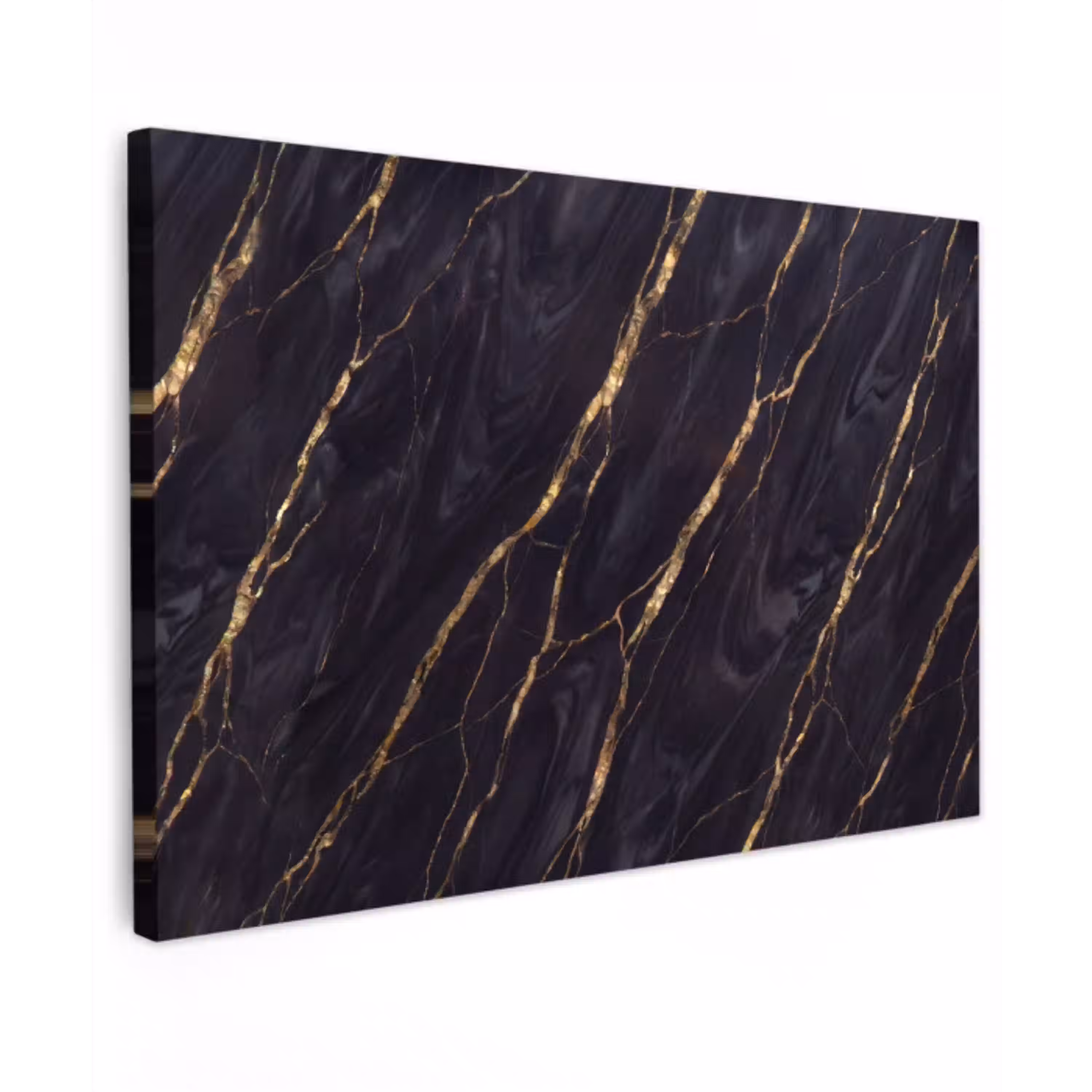 Marmer - Gouden aders - Abstract - Zwart Tuinposter op houten frame 2 cm dik klein -3d