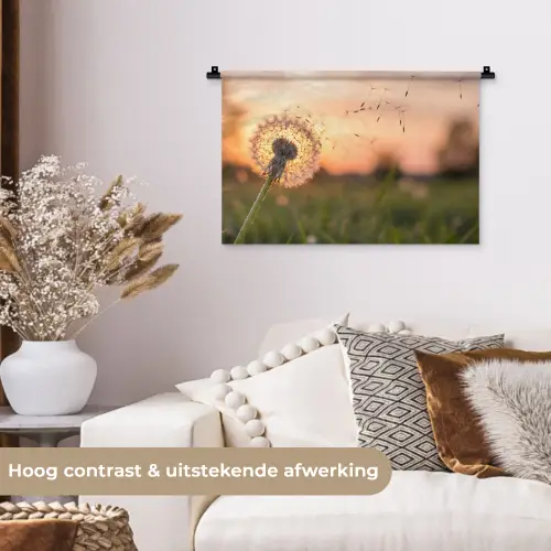 Paardenbloem - Zonsondergang - Veld Wandkleed katoen klein -sfeer1