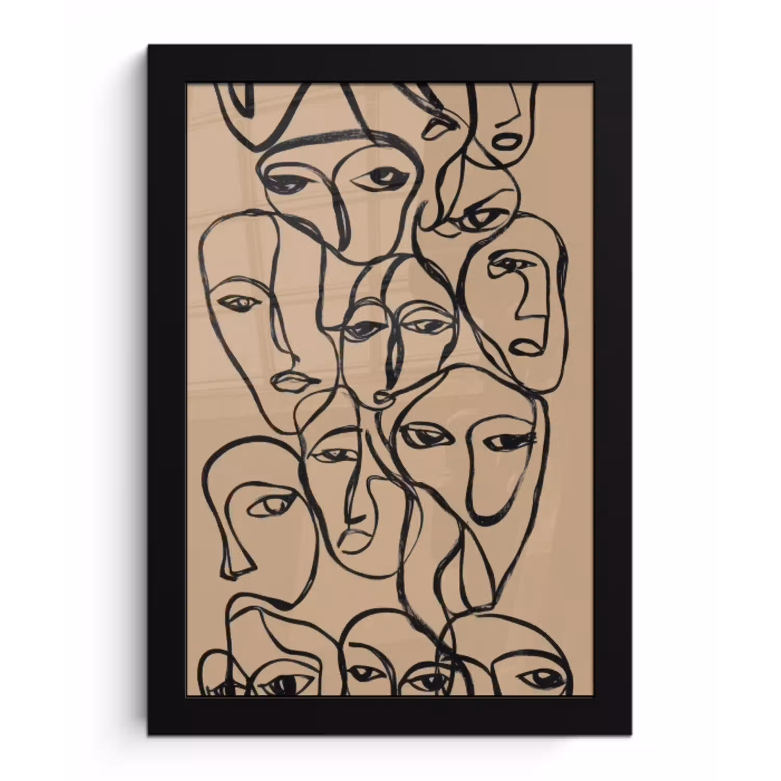 Gezichtenzee - Lijntekening - Abstract fotolijst zwart zonder passe partout klein -3d