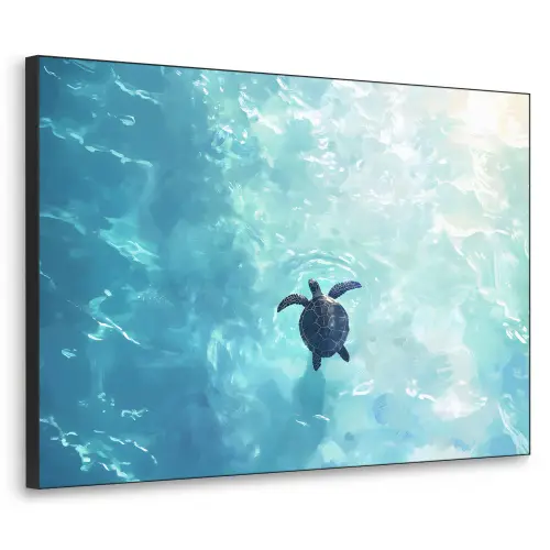 Schildpad - Zee - Blauw - Schittering Textielframe zwart klein -3d