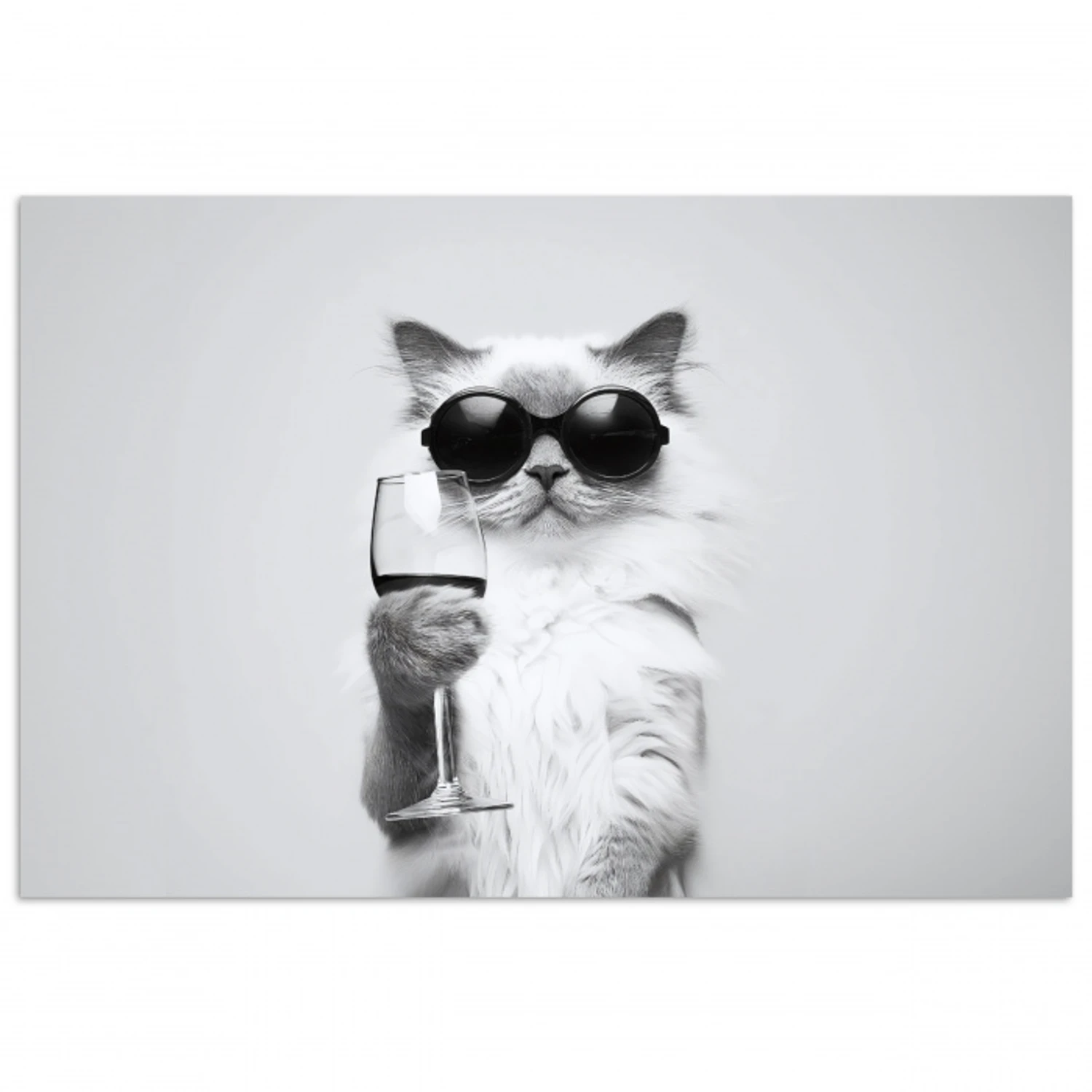 Kat - Zonnebril - Wijnglas - Langharig poster papier klein -3d