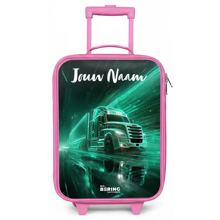 Vrachtwagen - Stad - Groen - Neon Kinderkoffer - Roze klein -zz3dotto