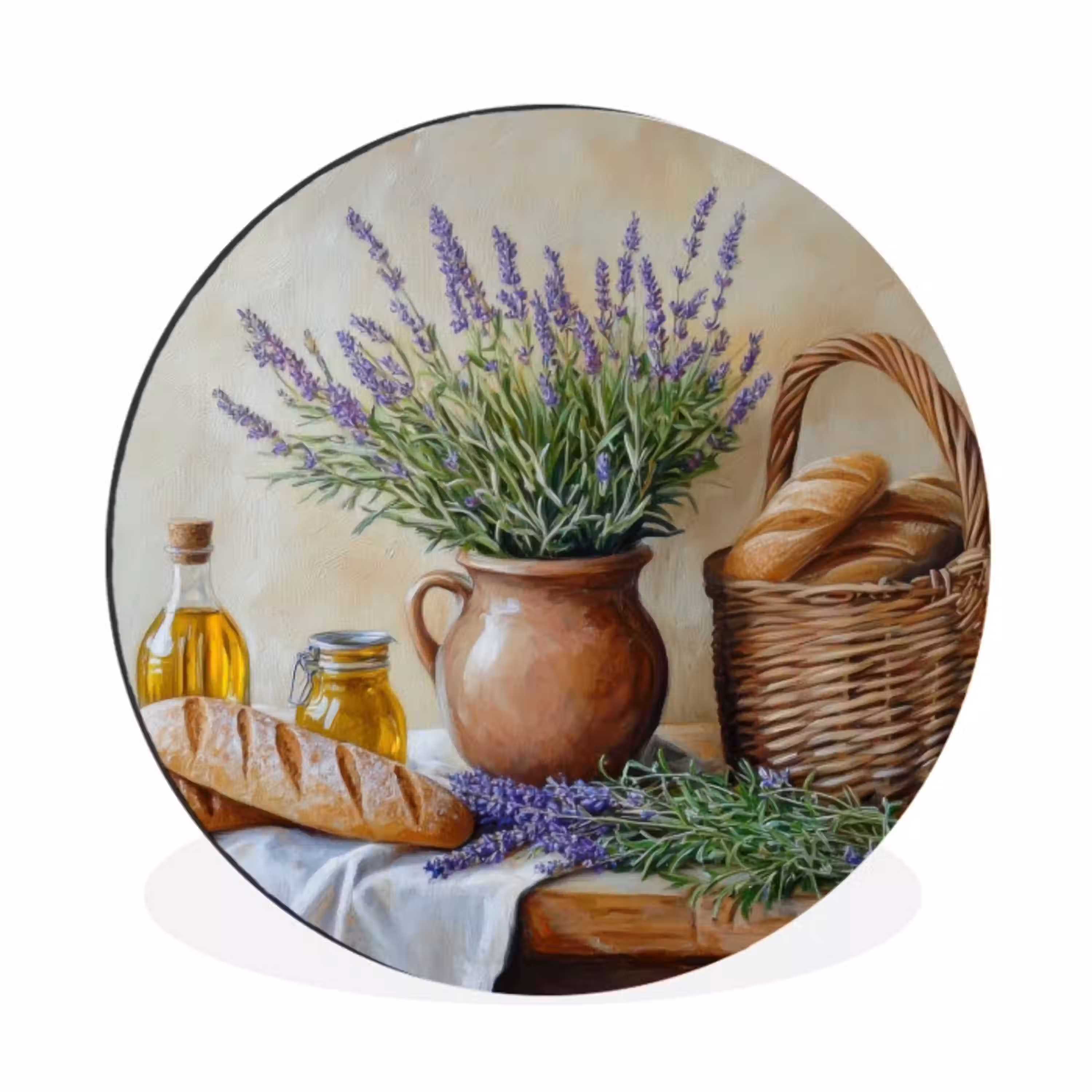 Lavendel - Brood - Stilleven Wandcirkel aluminium klein -3d