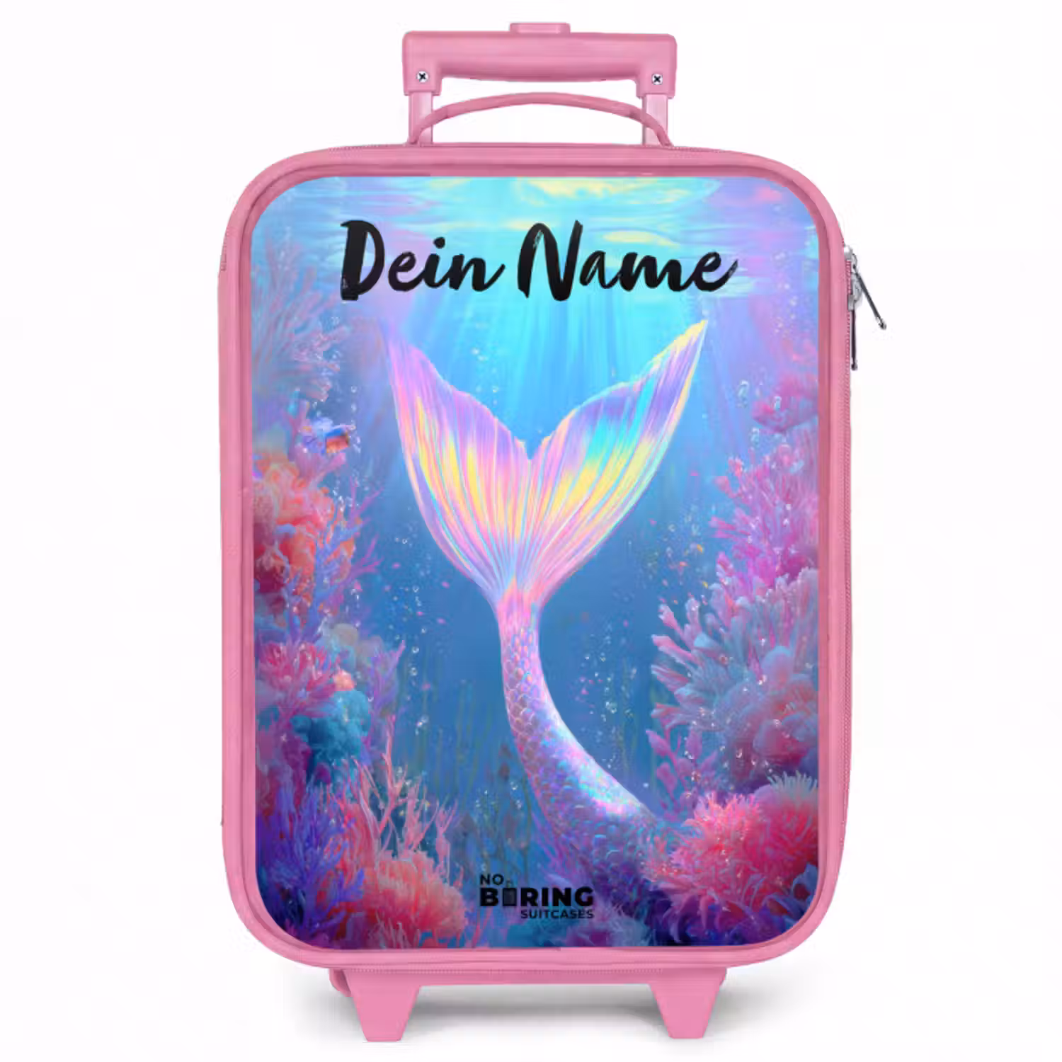 Kinderkoffer Rosa mit Name - Meerjungfrau - Koralle - Wasser