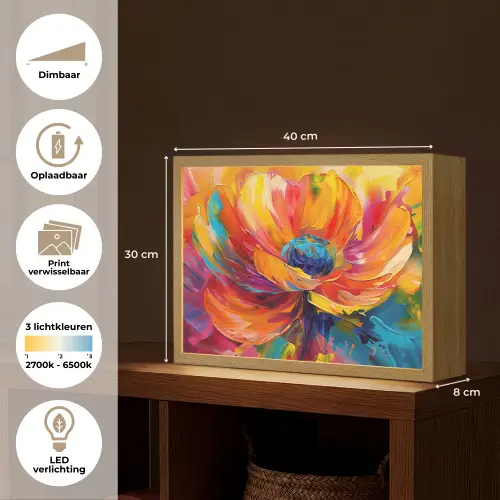 Bloem - Verflook - Modern - Abstract - Kleuren Light Box met batterij (Wandlamp) middel -USP_websiteoverzichtNL