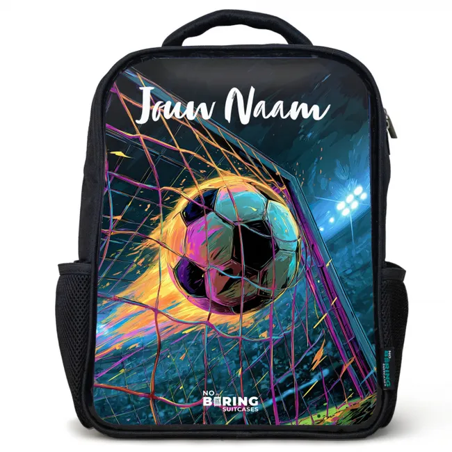 Rugzak kind met naam - Zwart - Neon - Net - Voetbal - Kleurrijk