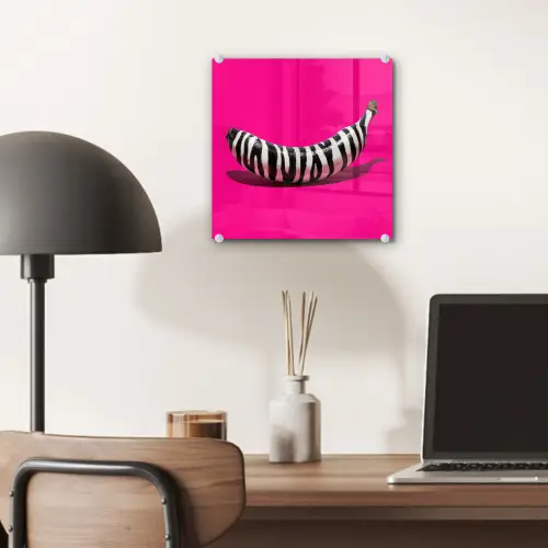 Banaan - Zebraprint - Roze plexiglas 5mm klein -sfeer6