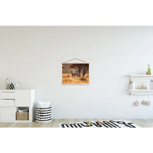 Zebra's - Savannelandschap - Gras textielposter latten blank klein -kinderkamer