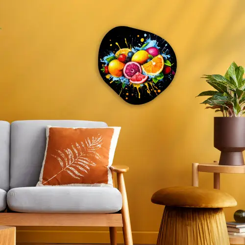 Fruit - Graffiti - Kleurrijk - Sinaasappel - Aardbei - Abstract Wandcirkel Organisch Forex 3mm klein -sfeer4