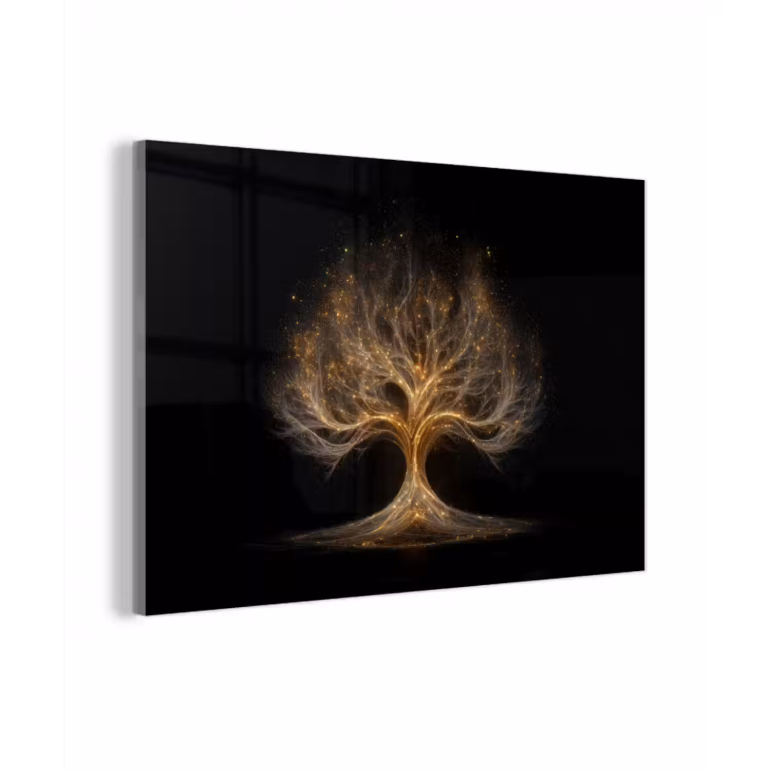 Glas schilderij - Lichtjes - Boom - Abstract - Zwart