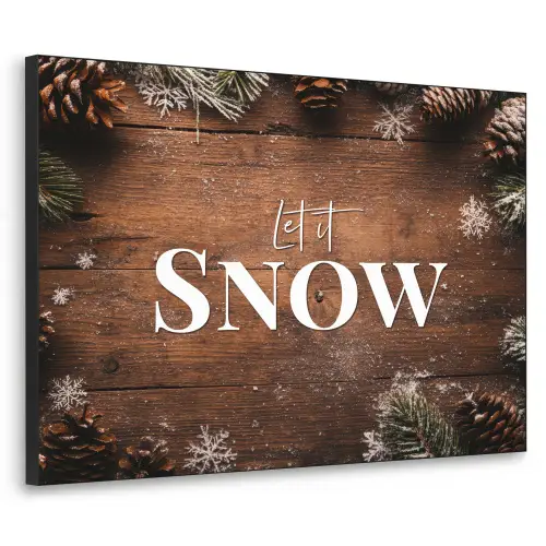 Sneeuw - Houtlook - Quote - Let it snow Textielframe zwart klein -3d