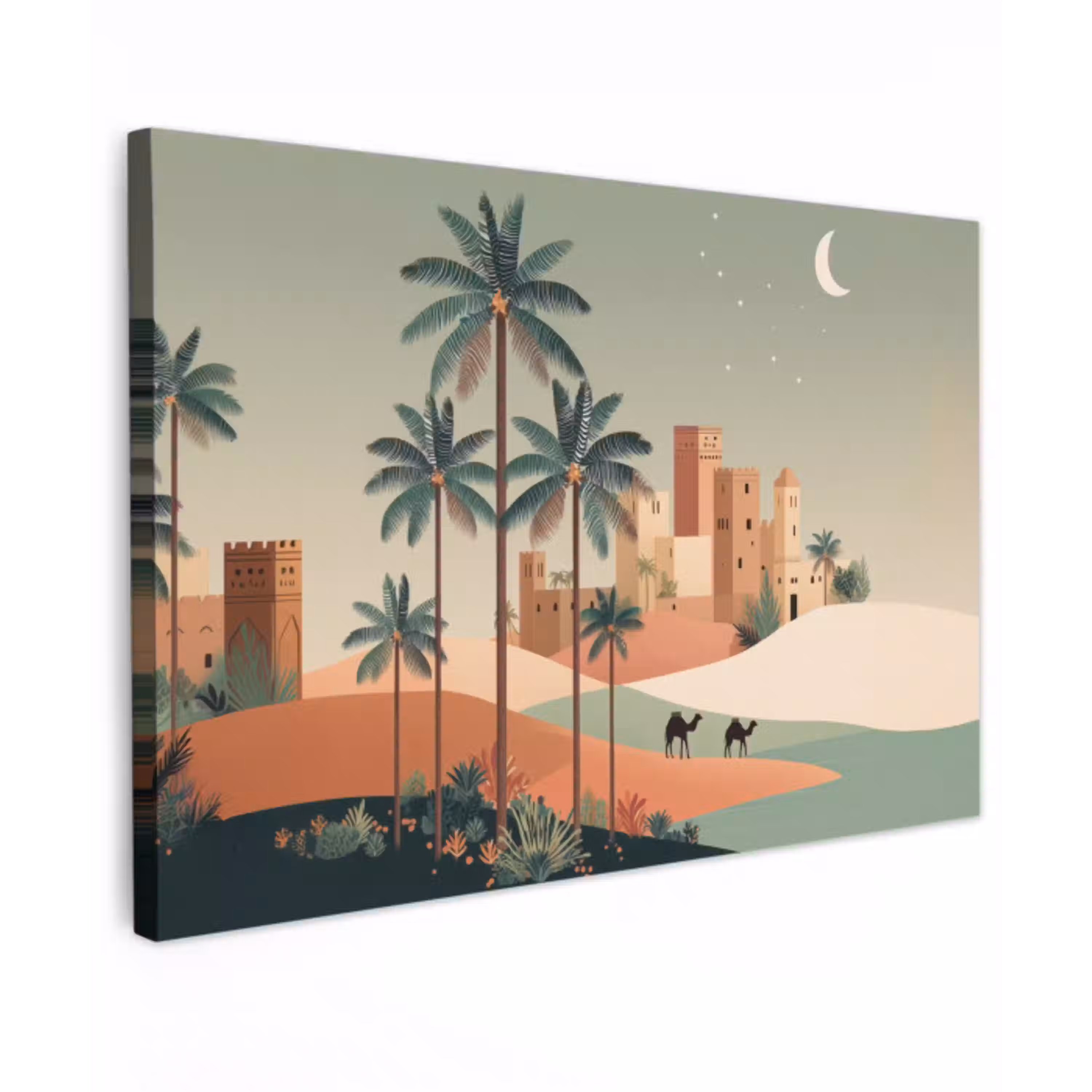 Nachtlandschap - Kamelen - Sterren - zandduinden canvas 2cm klein -z3d