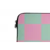 Schaakbord patroon - Groen - Roze - Blokjes laptophoes neopreen klein -detail