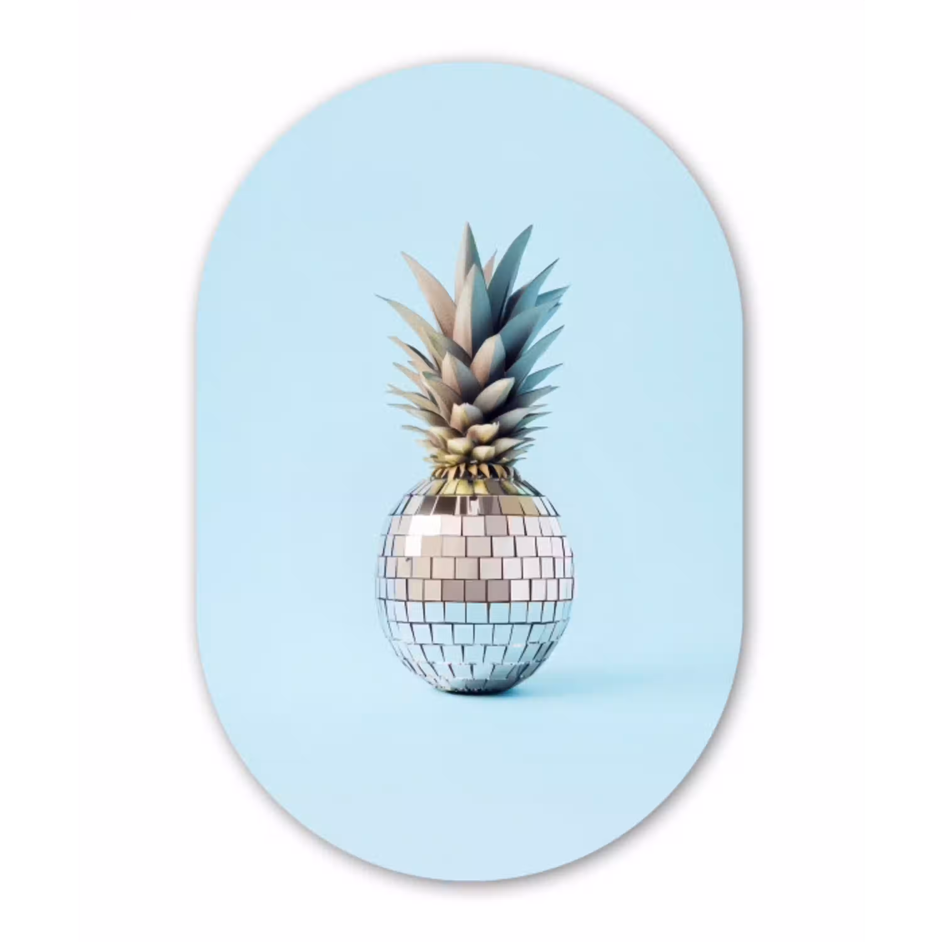 Blauw - Ananas - Disco - Discobal Wandcirkel Ovaal Forex klein -3d