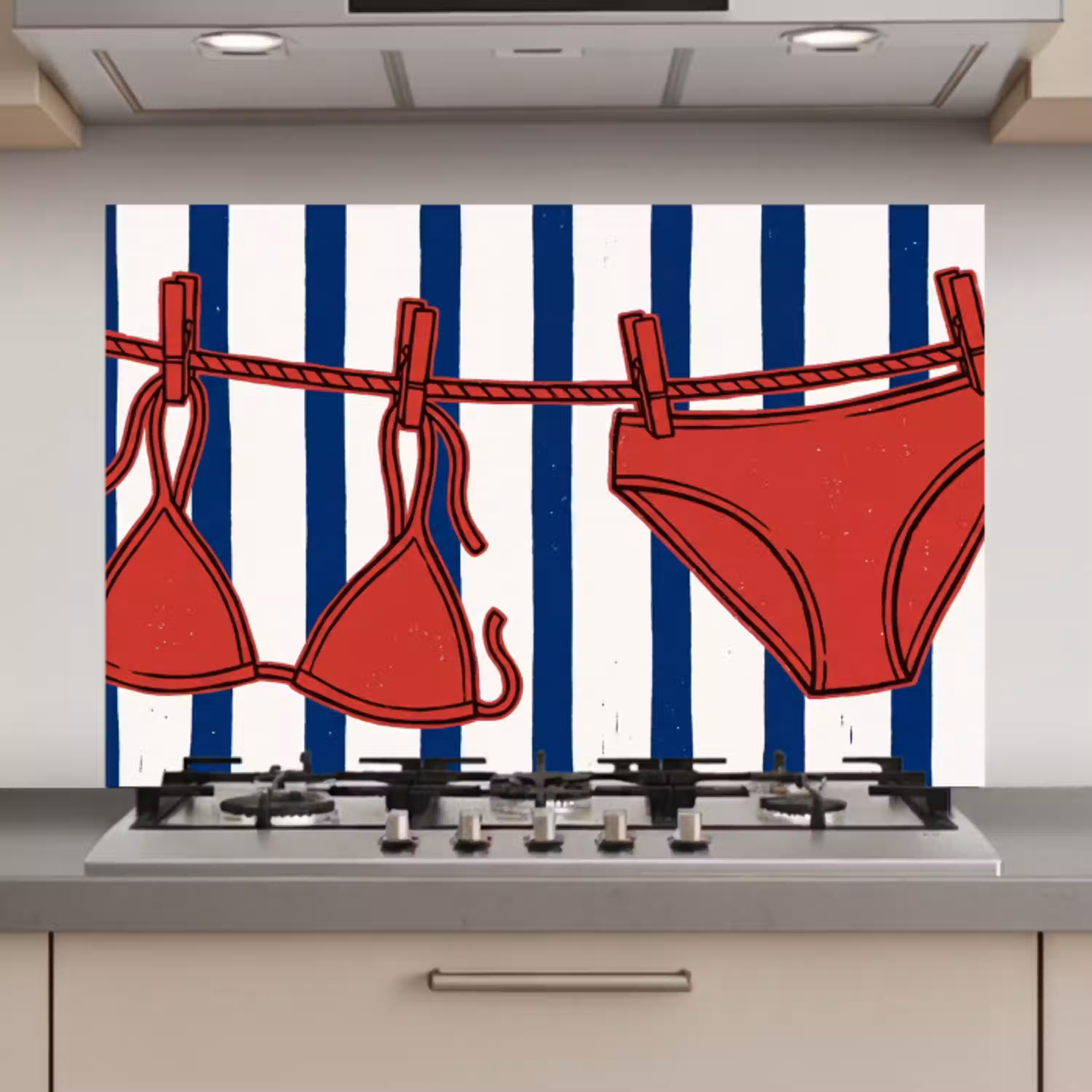 Badkleding - Waslijn - Zomer - Illustratie - Rood keuken achterwand spatscherm klein -3d_website