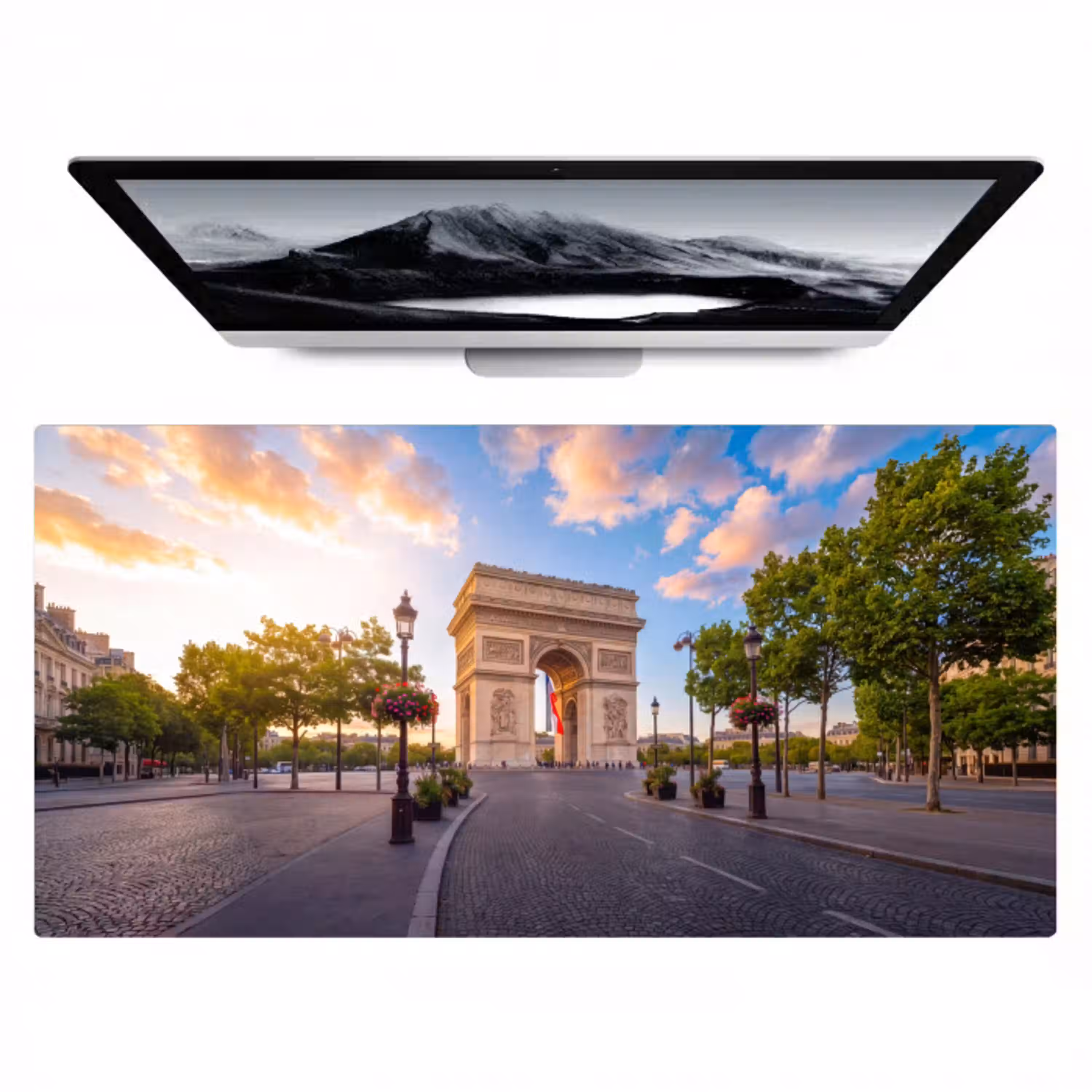 Monument - Parijs - Zonsondergang - Architectuur - Goud Muismat XXL klein -zzz3d