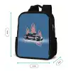 Blauwe auto met roze vlammen Rugzak - Zwart middel -productfoto_formaten